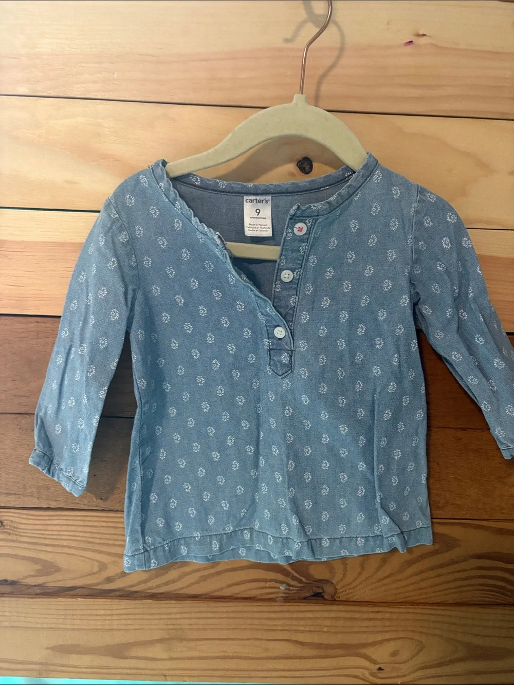 Carter's Light Blue Floral Henley Long Sleeve Top